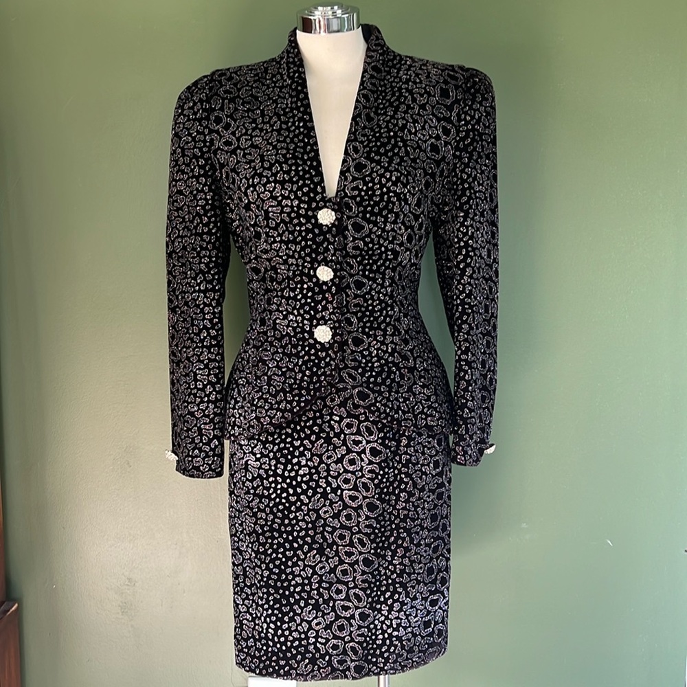 SHOWSTOPPER Vintage 80s / 90s Lillie Ruben Sparkle Skirt & Jacket Suit Set Sz 6